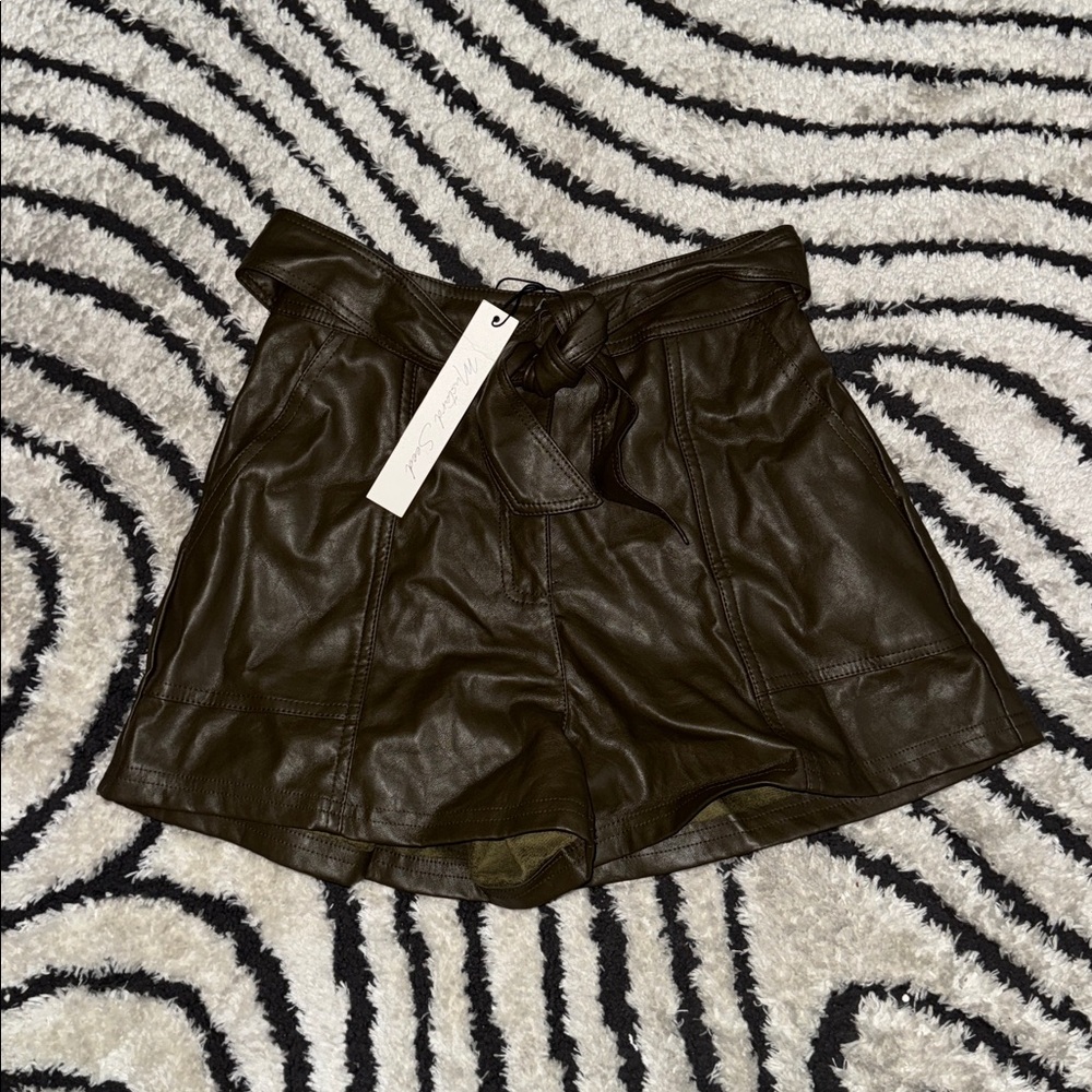 Hunter Green Leather High-Waisted Shorts